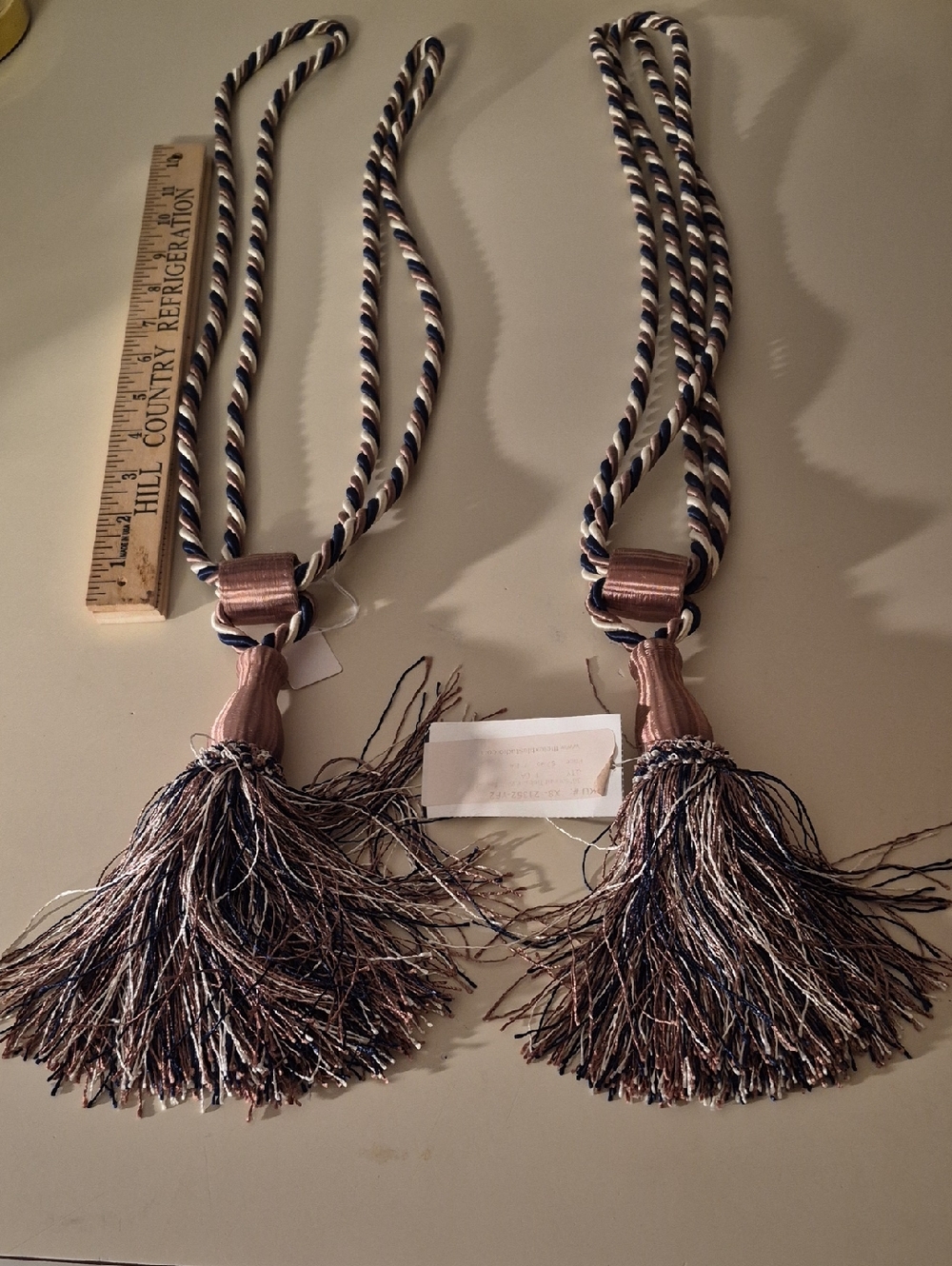 Vintage Decorative Tassel Tiebacks in Brown, Cream & Navy NWT